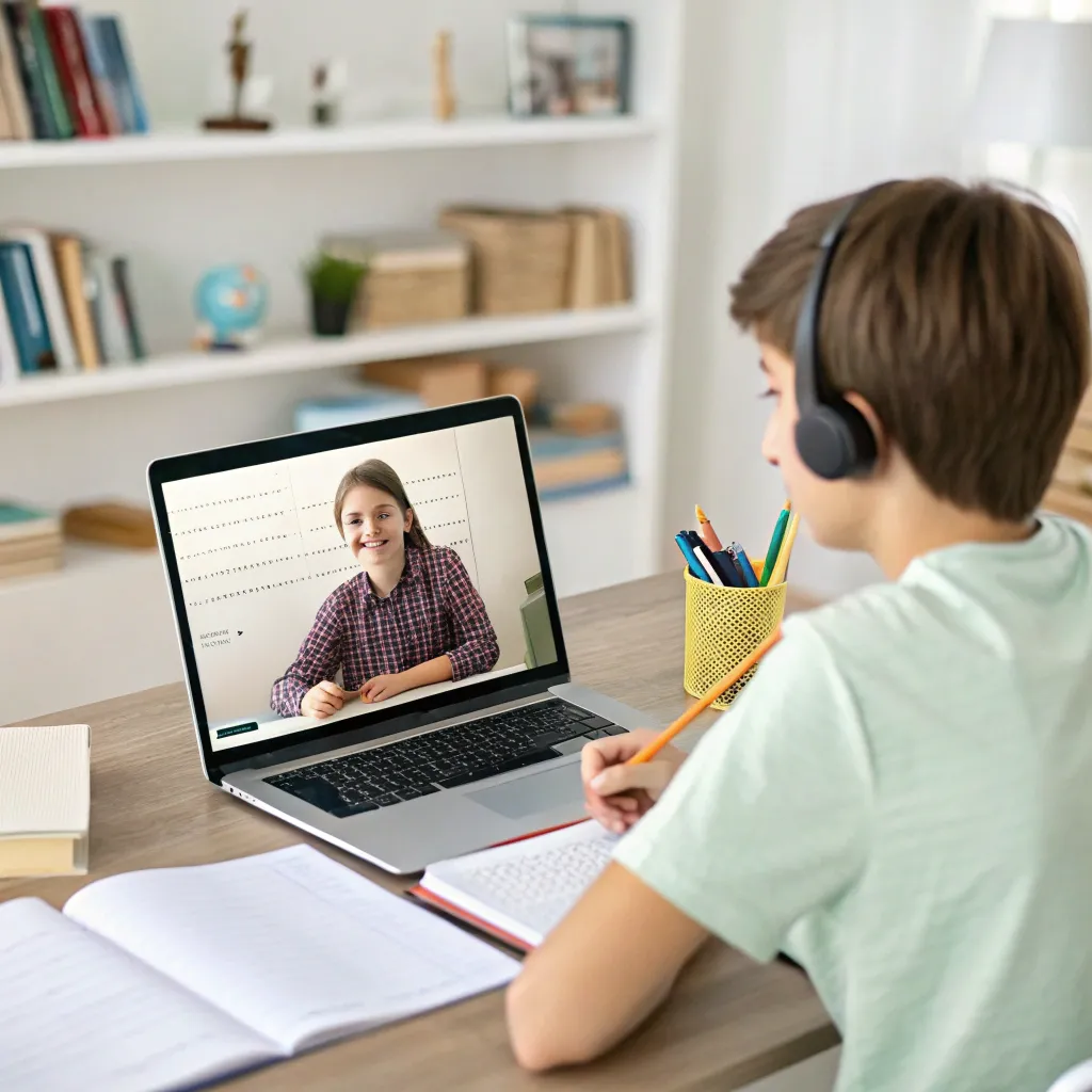 A student receiving online tutoring help.